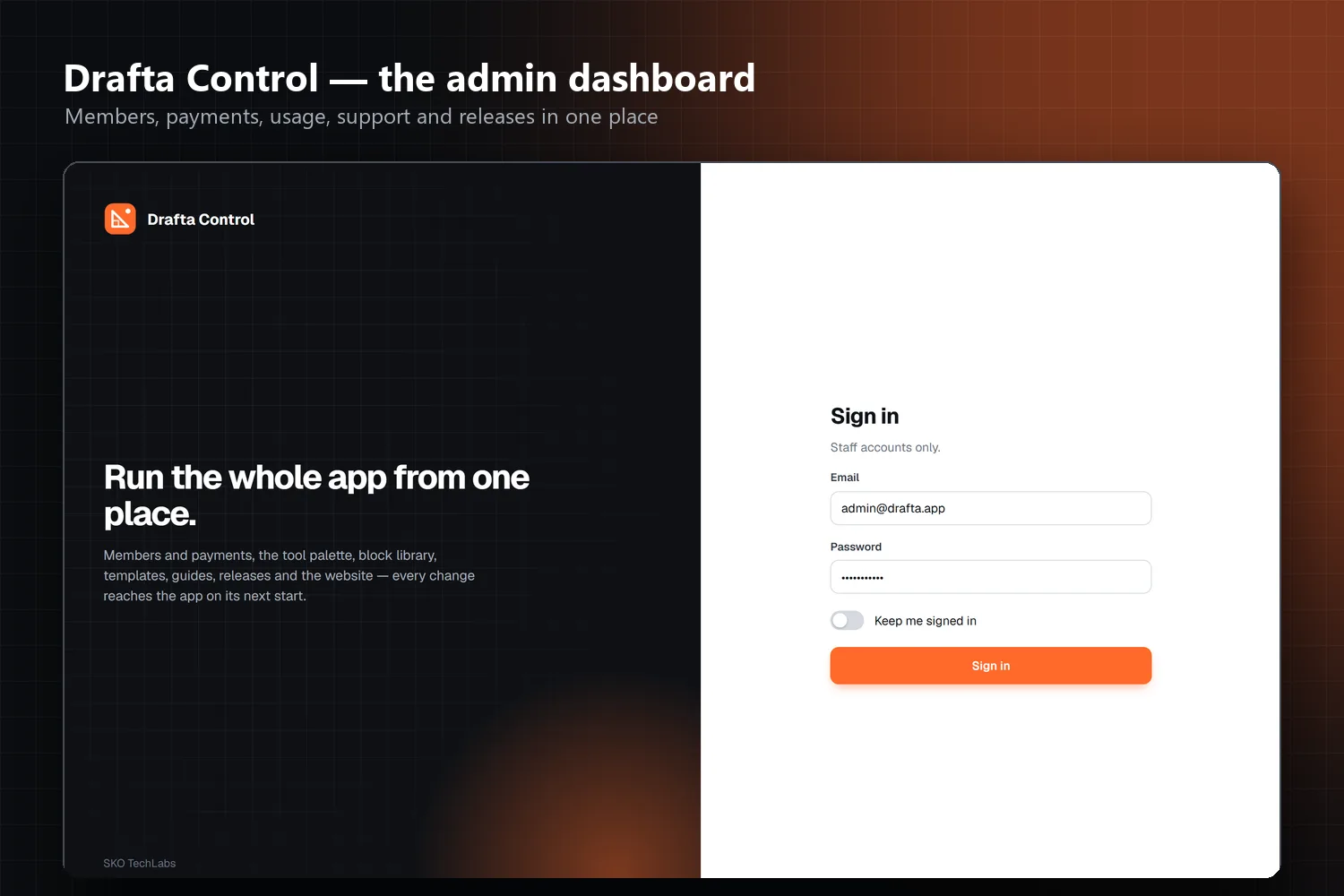Drafta Control dashboard